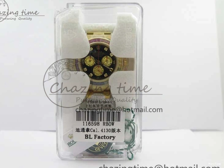 MiroTime 0306 Daytona 116589RBOW YG Rainbow Crystal BLF Best Edition Black Dial on YG Bracelet A SmoothTexture 3175